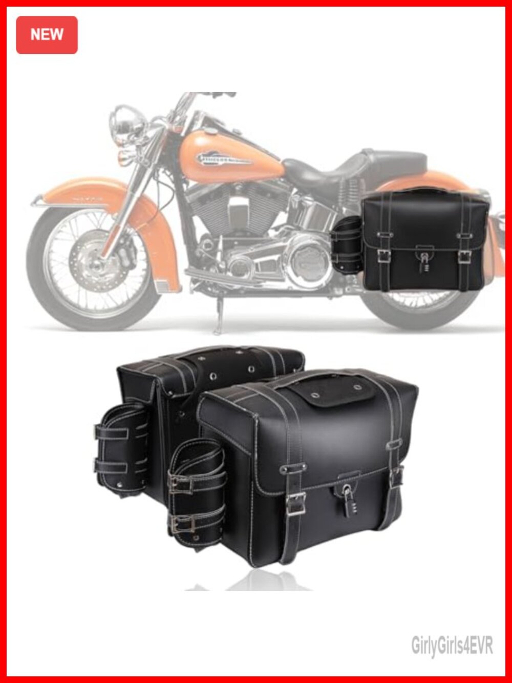 Motorcycle Saddlebags 2 Pack 20L Waterproof PU Leather Lock Cup Holder